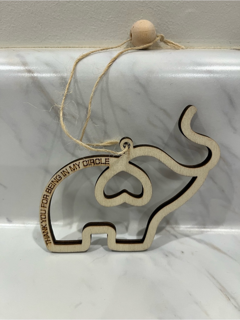 Wooden Elephant Hanging Ornament - Thank You Sentiment